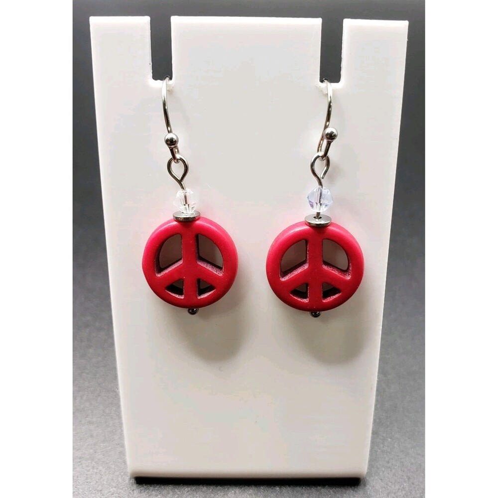 Dangle/Drop/Costume/Fashion/  Red Plastic Set of ~ Peace Signs ~ (Handcrafted)!!